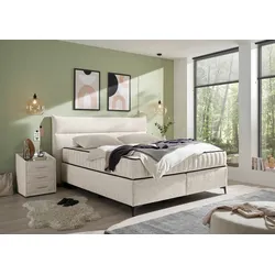 Boxspringbett ED EXCITING DESIGN "Vlieland", beige (creme), B:210cm L:214cm, 95% Polyester, 5% Cotton, Komplettbetten, Premium 9-Zonen-Tonnentaschenfederkern Duo-Matratze mit Kokosmatte