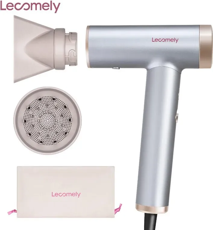 Lecomely Hochgeschwindigkeits-Haartrockner, leistungsstark und leicht, 2 Geschwindigkeits- und 4 Temperatureinstellungen, ergonomisches Design, Kaltlufttaste, Diffusor und Konzentrator