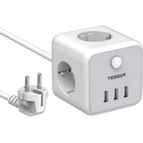 TESSAN Mehrfachsteckdose Würfel USB, 3fach USB, Cube Steckdosenwürfel mit Schalter, Steckdose mit USB Würfel Verlängerungskabel 1,5m, Steckdosenwürfel Grau Steckerleiste für Büro Gray