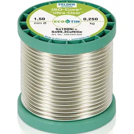 Felder Löttechnik ISO-Core Ultra-Clear Sn100Ni+ Lötzinn, bleifrei Spule Sn99,25Cu0,7Ni0,05 0.250