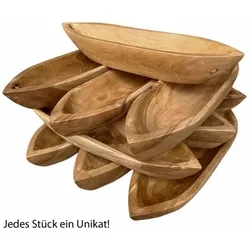 Amagohome Teakholz Schale 45x13cm bootförmig Einzigartiges Naturprodukt aus Teakholz massiv