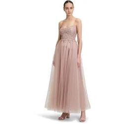 Abendkleid VERA MONT "Vera Mont Abendkleid mit Stickerei", Damen, Gr. 42, Normalgrößen, fawn, Tüll, Obermaterial: 100% Polyamid. Futter: 100% Polyamid., festlich, tailliert lang, ohne Ärmel, Kleider, Rückenfrei