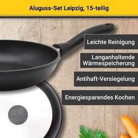 Krüger Aluguss-Topf-Set 5-tlg. schwarz 3x Fleischtopf + 2x Pfanne