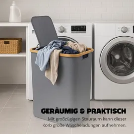 BestLivings Wäschekorb Grau, Textil, Echtholz,Bambus, 65x65x34 cm, Ordnen & Aufbewahren, Wäschekörbe & Tonnen