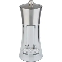 Salz-/Pfeffermühle APS, silber (edelstahlfarben, transparent), B:8cm H:19cm T:8cm Ø:8cm, Küchenmühlen, 2in1, einstellbarer Mahlgrad, Edelstahl/Acrylglas