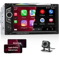 Autoradio 2Din mit CD/DVD-Multimedia Player mit Apple Carplay Android Auto, 6,2 '' Bildschirm MP5 Player mit Mirror Link Bluetooth HiFi/EQ Subwoofer AUX-in TF-Karte SWC FM/AM-Radio + Rückfahrkamera