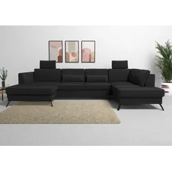 Wohnlandschaft SIT & MORE "Olsen U-Form", schwarz, B:335cm H:88cm T:201cm, 100% Polyester, Sofas, inklusive Sitztiefenverstellung, wahlweise mit Bettfunktion, 15cm hoch