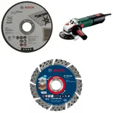 Metabo Winkelschleifer WEV 17-125 Quick & Schnellspannmutter – 3-teiliges Set mit Bosch 1 mm Trennscheibe, X-LOCK Diamanttrennscheibe & Spannmutter