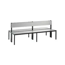 C+P Doppelseitige Sitzbank mit Rückenlehne, Basic Plus, H796xB1960xT760mm, Gestell Schwarzgrau / Dekor Silbergrau (8062-400)