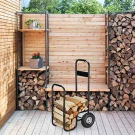 Relaxdays Kaminholzwagen Metall 109 x 58 x 51 cm inkl. Wetterschutz-Plane Schwarz