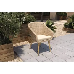 OUTFLEXX Borneo Cocktail-Sessel, beige-meliert, Polyrattan/Akazie, Gebürstet, Polster Inklusive, FSC®-zertifiziertes Produkt