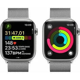 Apple Watch Series 9 GPS + Cellular 45 mm Edelstahlgehäuse silber, Milanaise Armband silber One Size