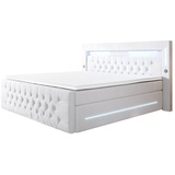 Luxusbetten24 Boxspringbett Moonlight mit LED, USB und Stauraum - Weiß