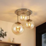 LINDBY Teeja, amber, 3-flg., Ø47cm, Glas, E27 - Deckenleuchte Lampe Wohnzimmerleuchte