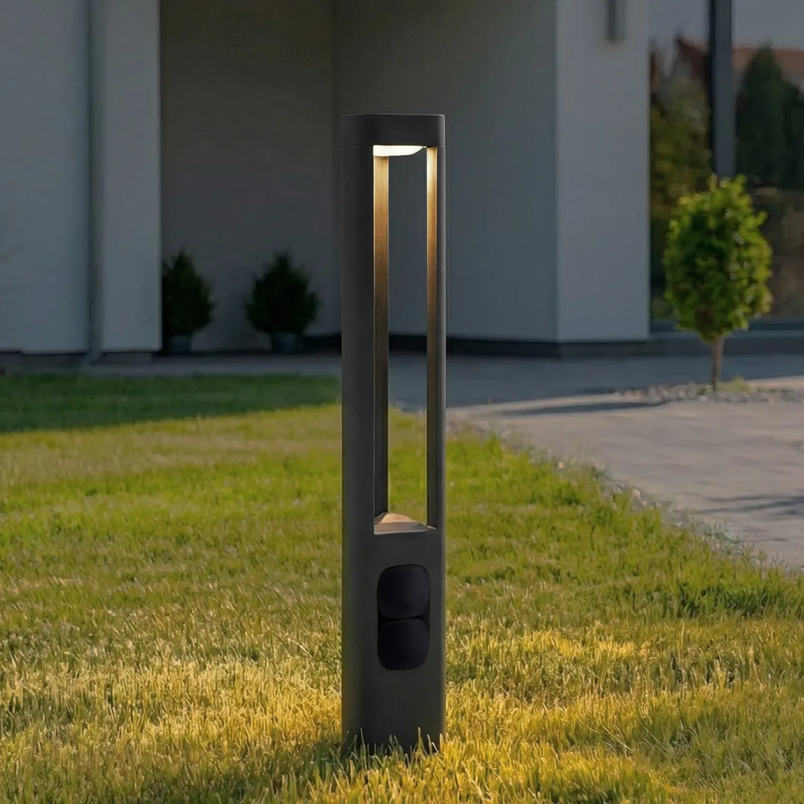 Außenleuchte Lucande, Pirron, Schwarz, für Terrasse, Metall, Modern - 12.8 - 80