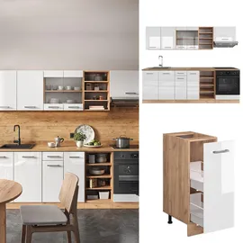 Vicco Küchenzeile R-Line 240 cm Weiß Hochglanz/Eiche