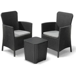 Allibert Miami Balkon Lounge Set anthrazit, Balkontisch und Stühle, Balkonmöbel, kleiner Balkon