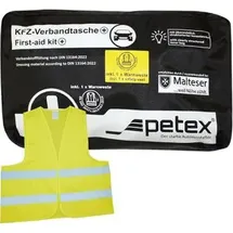 PETEX Erste-Hilfe-Tasche Verbandtasche Plus, nach DIN13164 gefüllt, mit Warnweste, schwarz, KFZ