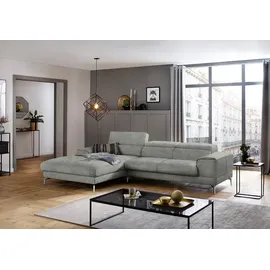 W.Schillig Ecksofa piedroo, Designsofa mit tollem Sitzkomfort, bequem und elegant, L-Form, Kopfteilverstellung, wahlweise mit Sitztiefenverstellung, Breite 303cm grau
