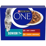 PURINA ONE Senior 7+ Mini Filets Huhn und Rind Katzenfutter Nassfutter 8x85g