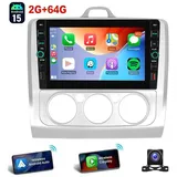 ESSGOO Für Ford Focus II MK2 2004-2011 Android 15 Carplay Autoradio GPS Navi Autoradio (RDS, 4+64GB(optional), Digitalradio (DAB), USB- und Type-C, DAB+ (optional), Apple Carplay Android Auto GPS Navi WIFI BT EQ mit USB- und Type-C) schwarz|silberfarben