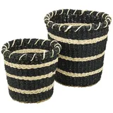 HOME STORY Aufbewahrungskorb  2er Set   , schwarz , Seegras , Maße (cm): H: 36  Ø: 34