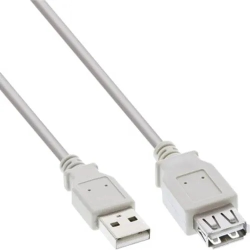 InLine® USB 2.0 Verlängerung, USB-A Stecker / Buchse, beige/grau, 3m Kabel USB USB 2.0