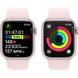 Apple Watch Series 9 GPS 41 mm Aluminiumgehäuse rosé, Sportarmband hellrosa S/M