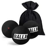 BallX® Squash Bälle Roter Punkt XS3000 [3ER Set] - Squashbälle für Fortgeschrittene - Ball mit Wettkampfgröße - Langlebige Squashspiel Bälle mit Baumwollsäckchen - Squashball Set - Squash Ball