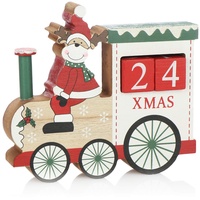 com-four® Adventskalender aus Holz - Würfelkalender in Zug-Form - dekorativer Tischkalender als Countdown bis Weihnachten - Holzblockkalender (Zug - Rentier)