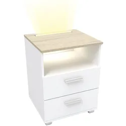 kalb   Mila - Nachtkonsole Nachttisch mit integriertem LED Licht, dimmbar Farbe: Eiche