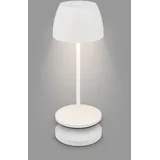 Briloner - Mini LED Tischleuchte kabellos IP44 mit Ladestation, stufenlos dimmbar, Akku & Lichtquelle tauschbar, Nachttischlampe, LED Lampe, Akku Tischleuchte, Restaurant, 8x20,5 cm (DxH), Weiß