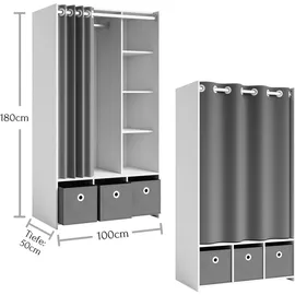 Pol-Power Kleiderschrank Jenke 100 x 145 x 50 cm Weiß/Grau