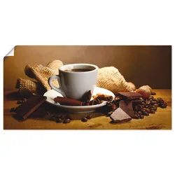 Wandbild ARTLAND "Kaffeetasse Zimtstange Nüsse Schokolade", braun (farbe bild(er): braun), B:40cm H:20cm, Papier, Bilder, als Leinwandbild, Poster, Wandaufkleber in verschied. Größen
