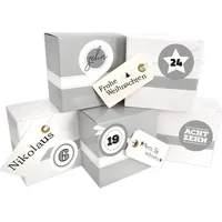 Frau WUNDERVoll® Frau WunderVoll Adventskalender Schneeflöckchen, Ziffern grau - Weihnachtskalender Bastelset Adventskalender zum Befüllen/Weihnachten, Papiertüten, Kinder, Zahlen, Geschenkbeutel, Aufkleber