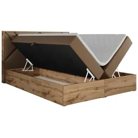 MKS Meble Boxspringbett 160x200 mit Bettkasten, Polsterbett 160x200 mit Matratze H3, Boxspringbett 160x200 mit Kopfteil, Boxspringbett mit Massivholz - Gunar... - Braun