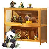 uofgcru Bambou Bücherregal Vitrinenschrank,glasvitrine stehend, Sammlervitrine,Hängevitrine,Wandregal Glasvitrine,Wandvitrine,Hängeregal,Schaukasten-73x80x33cm(2 Tier) Brown