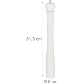 Relaxdays Salz- und Pfeffermühle XXL Gewürzmühle, Holz, Keramikmahlwerk, manuell, HxD: 51,5 x 6 cm, klassisch, weiß