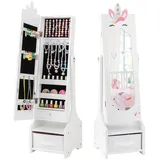 COSTWAY Schmuckschrank Kinder Spiegelschrank mit Aufbewahrunskorb weiß