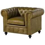 Massivmoebel24 Sessel (Sessel Echtleder 105x82x75 grün CHESTERFIELD #302) grün