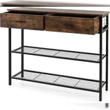 Costway 100 cm Konsoletisch mit 2 Schubladen, 3-stufiger Flurtisch aus Holz, Beistelltisch mit Metallrahmen