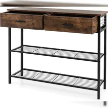 Costway 100 cm Konsoletisch mit 2 Schubladen, 3-stufiger Flurtisch aus Holz, Beistelltisch mit Metallrahmen