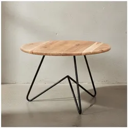KADIMA DESIGN Akazienholz Couchtisch mit Haarnadelgestell, modernes Design, große Ablagefläche.