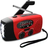 Solar Radio, AM/FM/NOAA Handkurbel Radio Mini Portable USB wiederaufladbares Notfallradio mit LED-Taschenlampe und SOS-Alarm für Camping, Überleb... - Rot