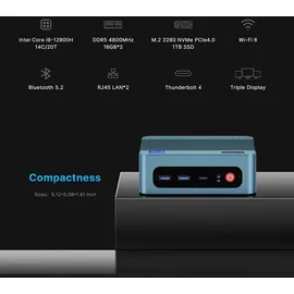 bosgame Mini-PC Intel Core i9 12900H 5,0 GHz 32 GB RAM 1 TB SSD Intel Iris Windows 11 Pro