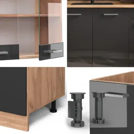 Vicco R-Line Küchenzeile 140 cm anthrazit hochglanz/goldkraft
