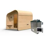 Woodfeeling Karibu Gartensauna/Saunafass Fasshaus 2 asymmetrisch inkl. 8-teiligem gratis Zubehörpaket 9 kW Ofen inkl. Steuergerät