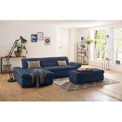 Ecksofa INOSIGN "Avesa L-Form", blau (dunkelblau), B:300cm H:80cm T:172cm, 100% Polyester, Sofas, Wahlweise mit Armteilvertsellung und Bettfunktion, B/T/H: 300/172/80cm