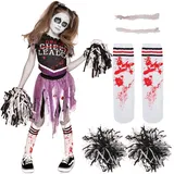 Spooktacular Creations Mädchen gruseliger blutiger Cheerleaderkostüm, schwarzes Zombie-Cheerleader-Kostüm für Halloween Dress-up-Partys-L