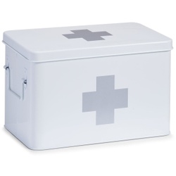 Zeller Medizin-Box, weiß, Mit herausnehmbarem Metalleinsatz, Inneneinteilung in 5 Fächer und Tragegriffen, Material: Metall, 32 x 19,5 x 20 cm